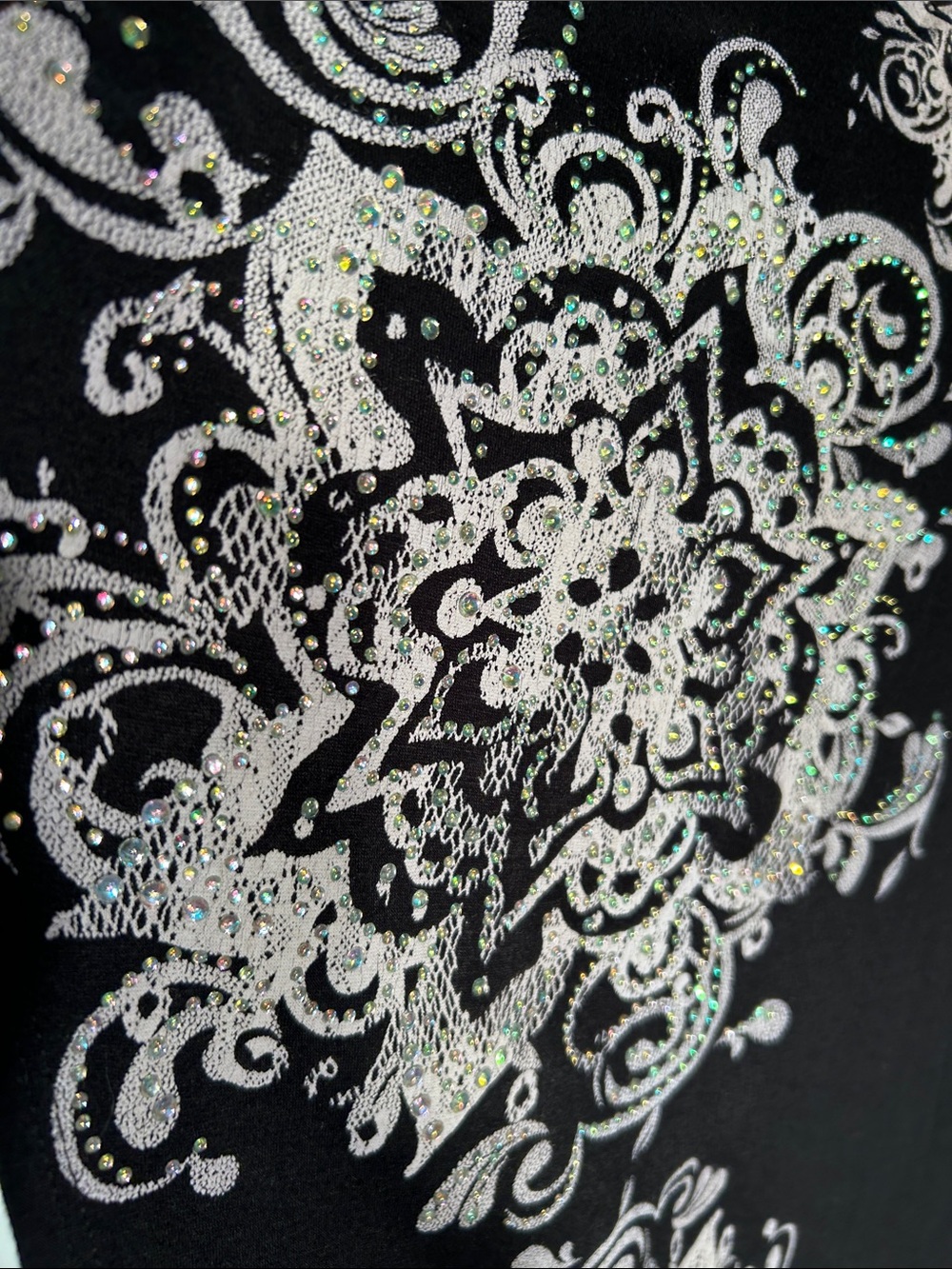Vocal SZM Black & Silver Floral Rhinestone Cardigan Whimsigoth Fairy Grunge Y2K - Picture 6 of 9